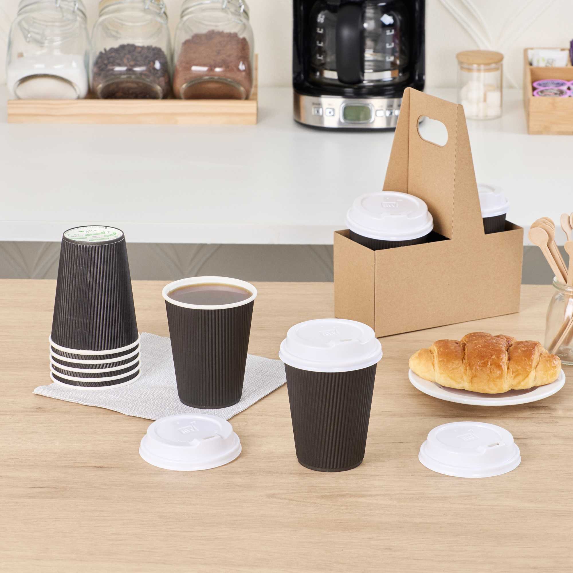 Restpresso White Plastic Coffee Cup Lid - Elevated Spout, Fits 8, 12, 16 and 20 oz - 500 count box