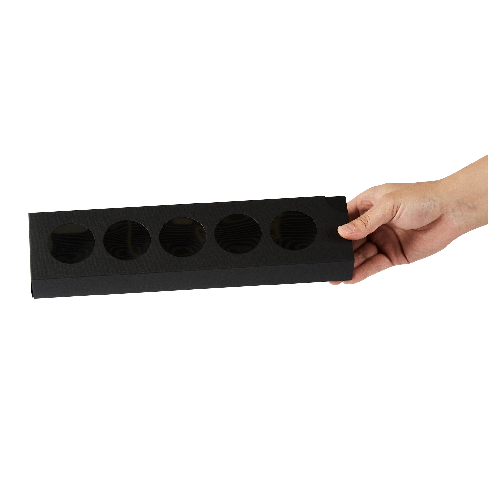 Valentino Rectangle Black Paper Macaron Box - Holds 5 Macarons - 12" x 3" x 1 1/2" - 100 count box