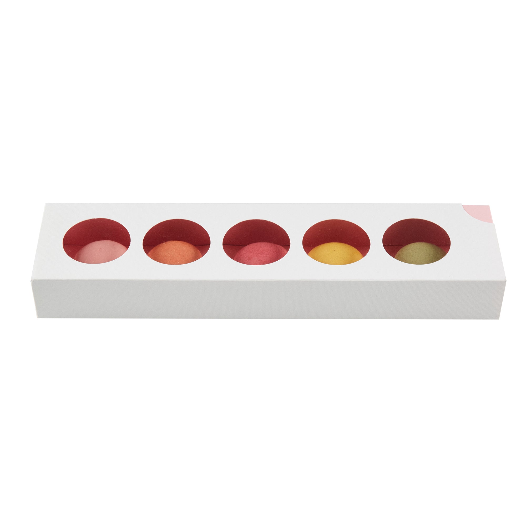 Valentino Rectangle White and Pink Paper Macaron Box - Holds 5 Macarons - 12" x 3" x 1 1/2" - 100 count box