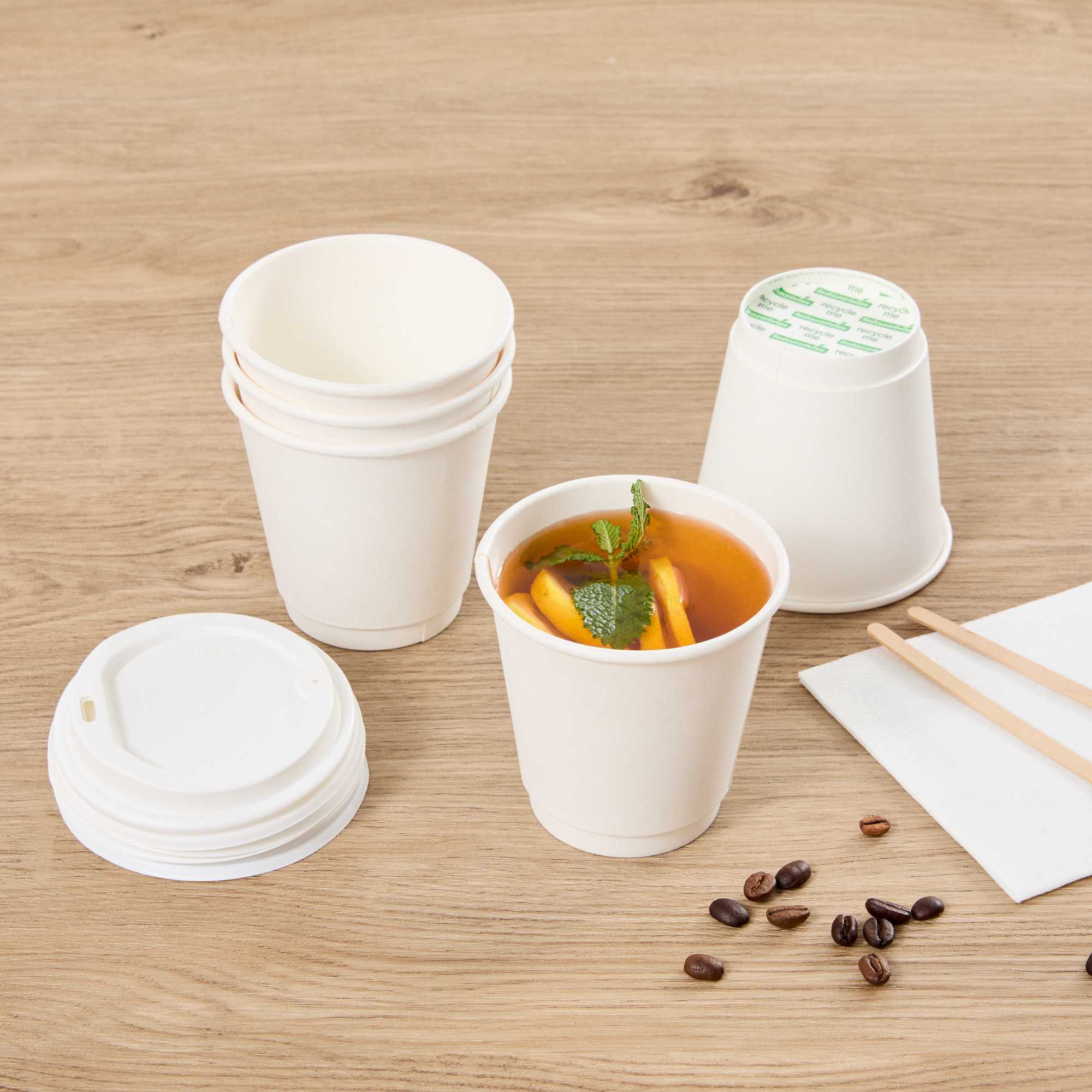Restpresso 8 oz White Paper Coffee Cup - Double Wall - 3 1/2" x 3 1/2" x 3 1/4" - 500 count box