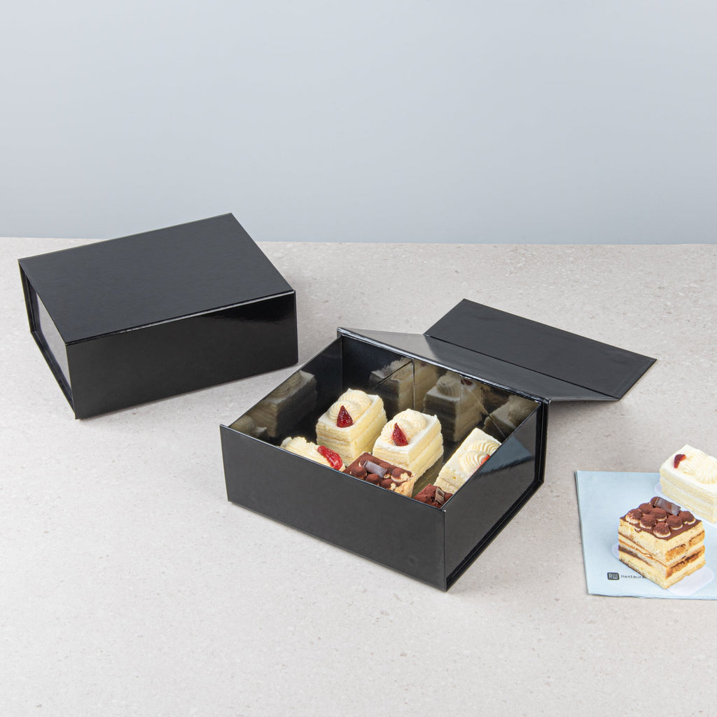 Cater Tek Rectangle Black Paper Large Tic Tac Box - Magnetic - 10 1/2" x 8" x 4" - 10 count box