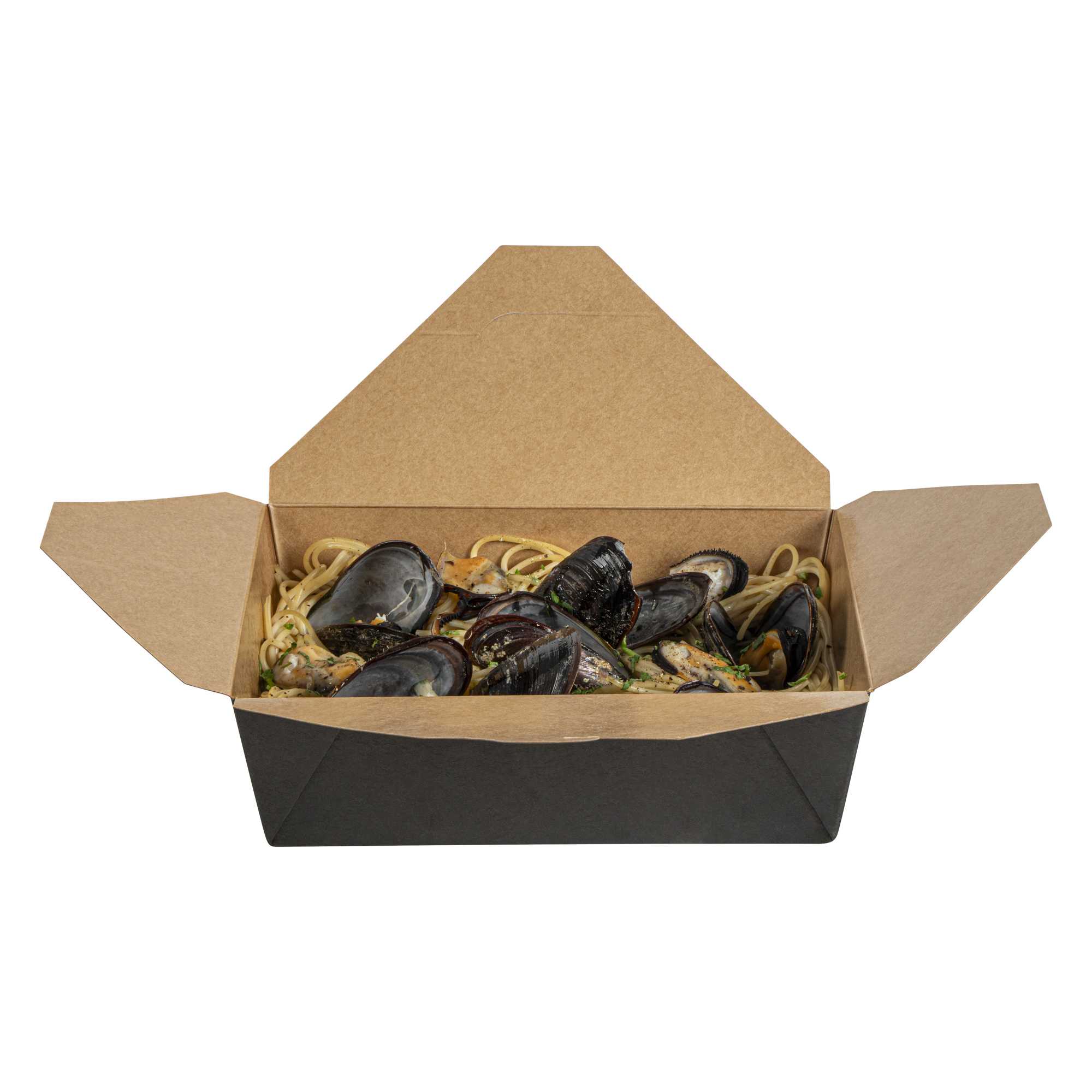 Bio Tek 71 oz Rectangle Black Paper #3 Bio Box Take Out Container - 8 1/2" x 6 1/4" x 2 1/2" - 200 count box