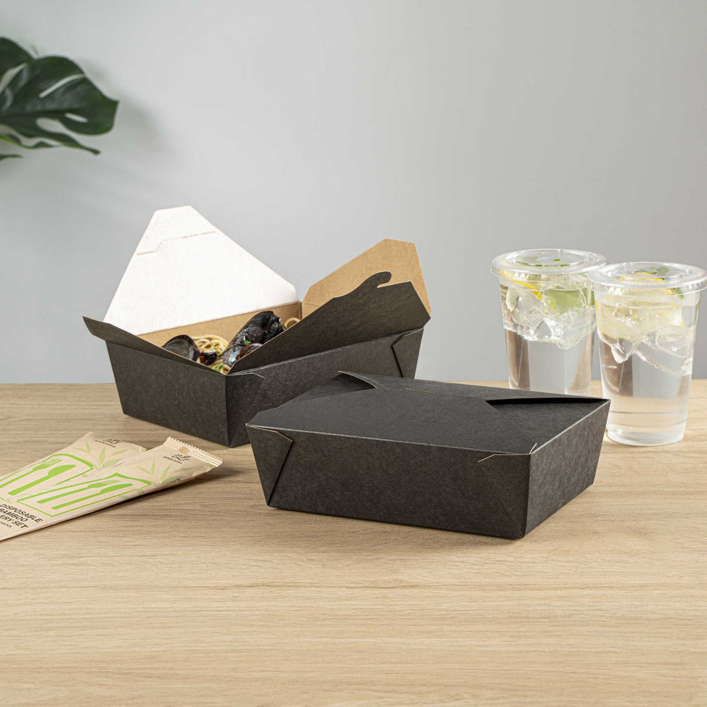 Bio Tek 71 oz Rectangle Black Paper #3 Bio Box Take Out Container - 8 1/2" x 6 1/4" x 2 1/2" - 200 count box