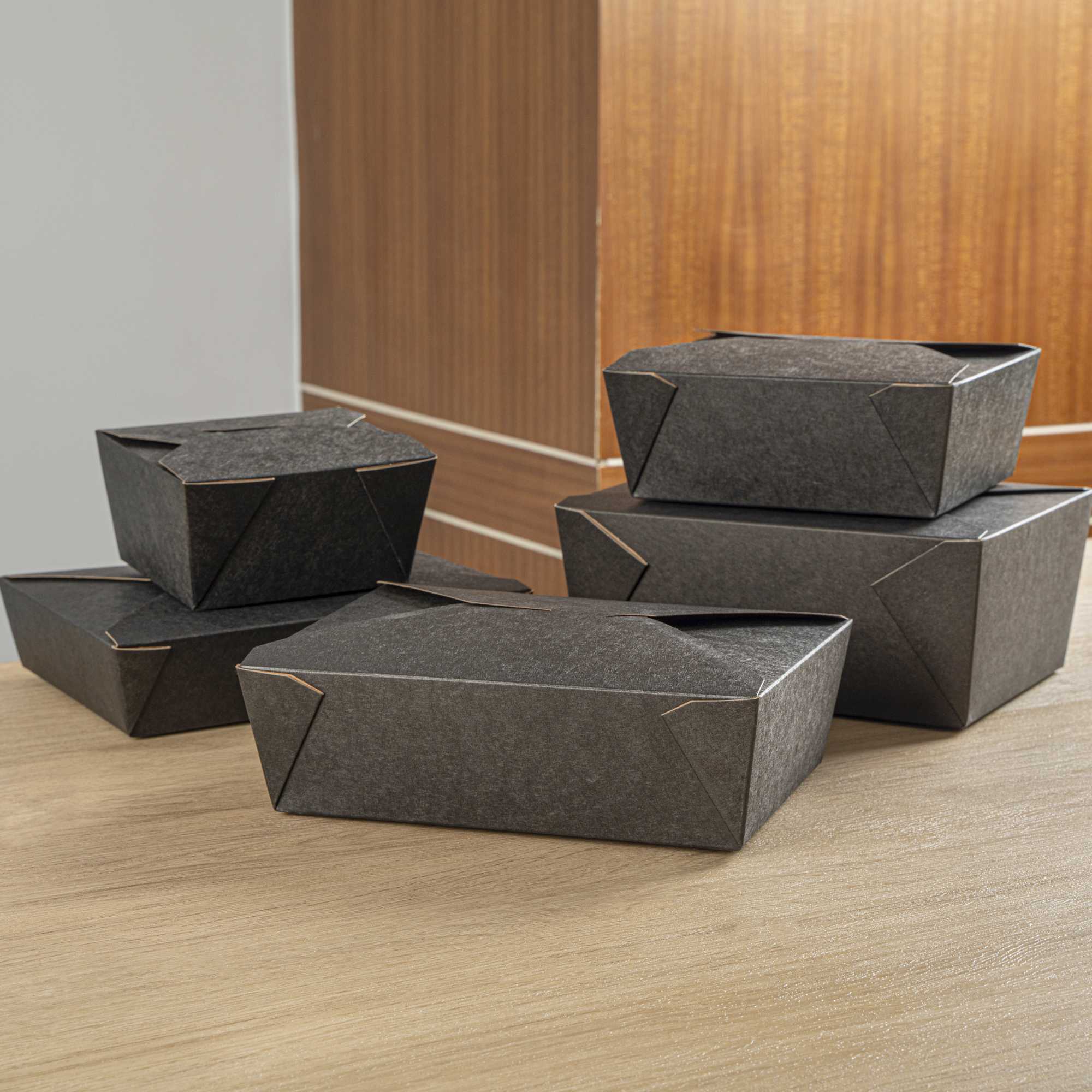 Bio Tek 71 oz Rectangle Black Paper #3 Bio Box Take Out Container - 8 1/2" x 6 1/4" x 2 1/2" - 200 count box