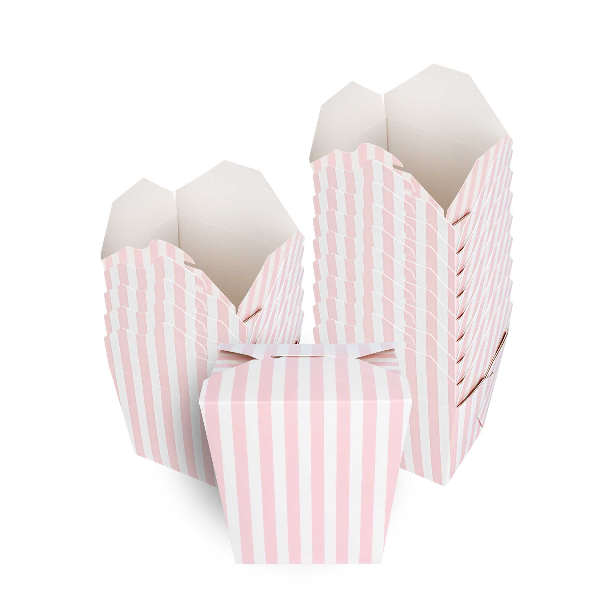 Bio Tek 26 oz Square Pink and White Stripe Paper Noodle Take Out Container - 4" x 3 1/2" x 4" - 200 count box