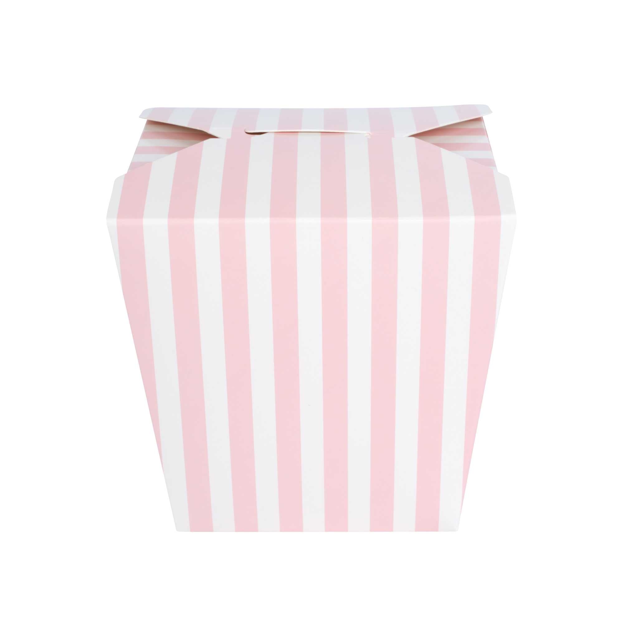 Bio Tek 26 oz Square Pink and White Stripe Paper Noodle Take Out Container - 4" x 3 1/2" x 4" - 200 count box
