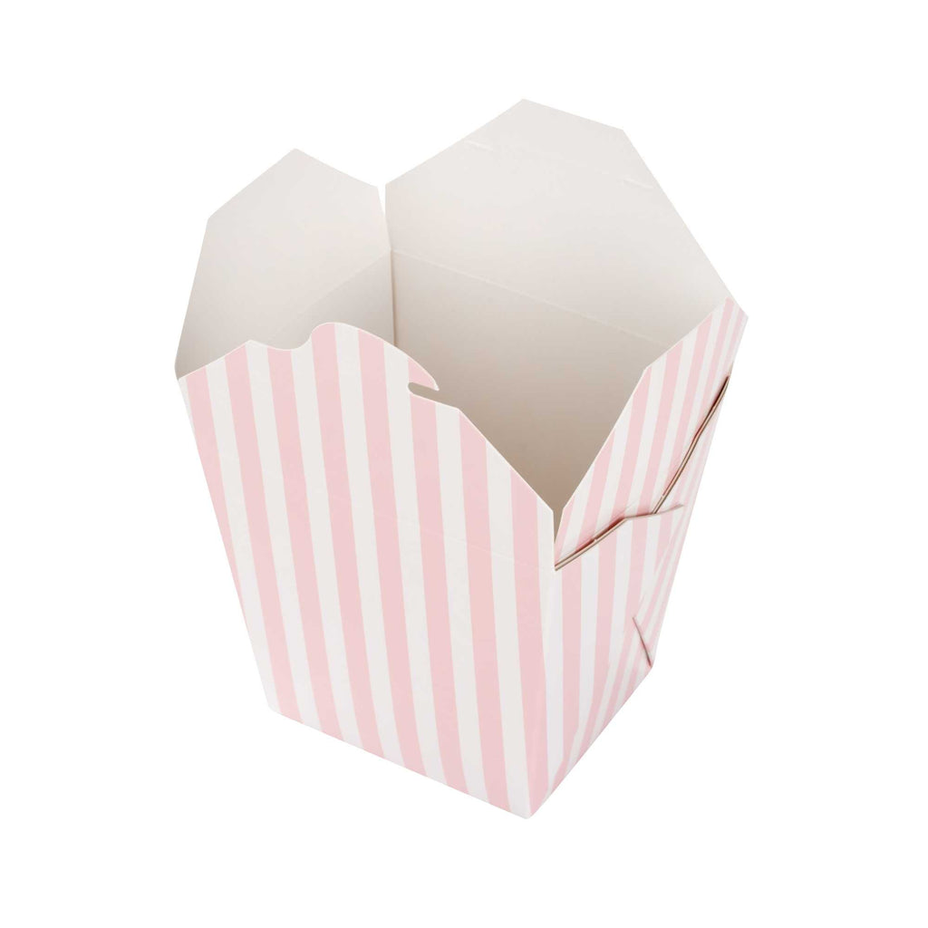 Bio Tek 26 oz Square Pink and White Stripe Paper Noodle Take Out Container - 4" x 3 1/2" x 4" - 200 count box