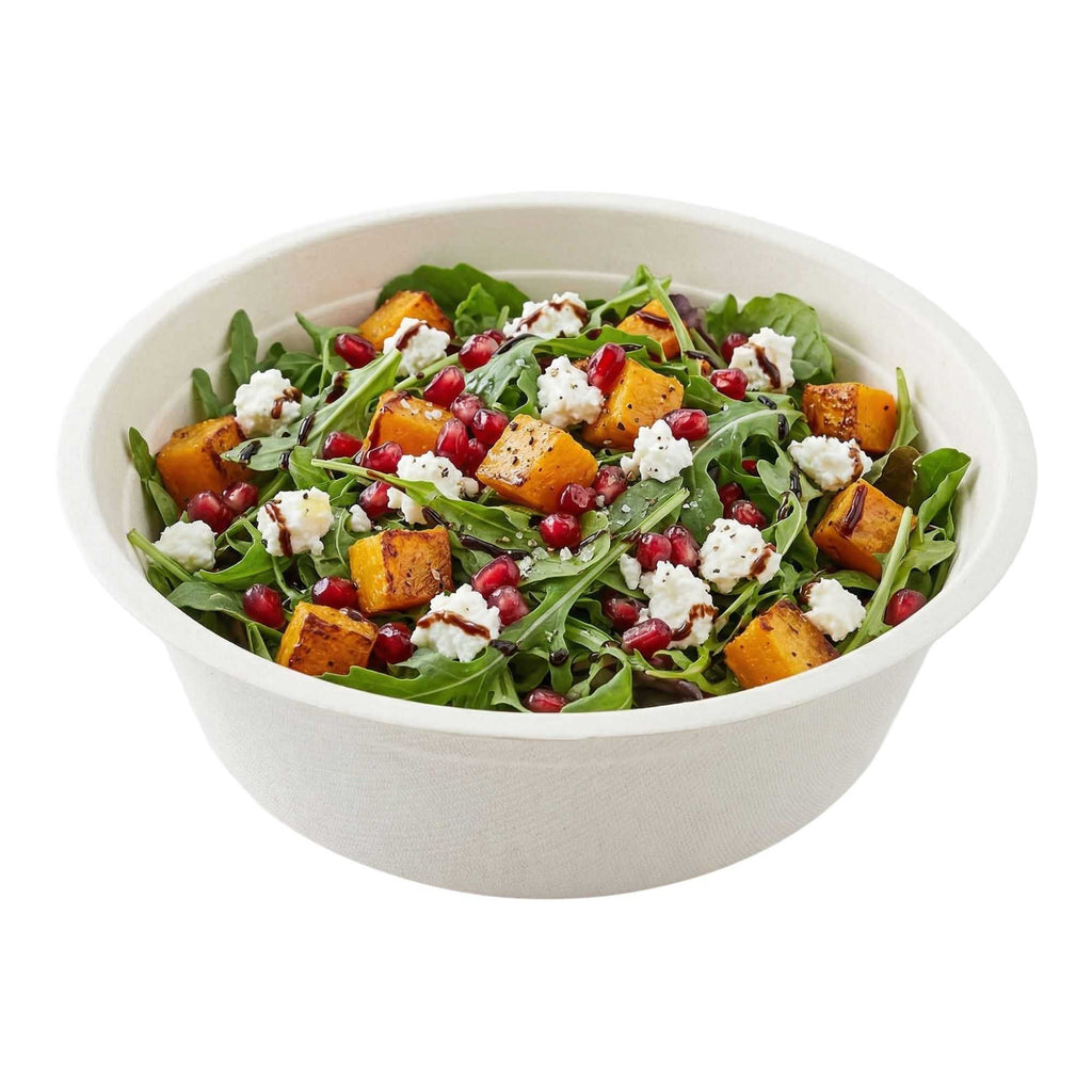 Pulp Tek 32 oz Round White Sugarcane / Bagasse Salad Bowl - 7" x 7" x 2 3/4" - 100 count box