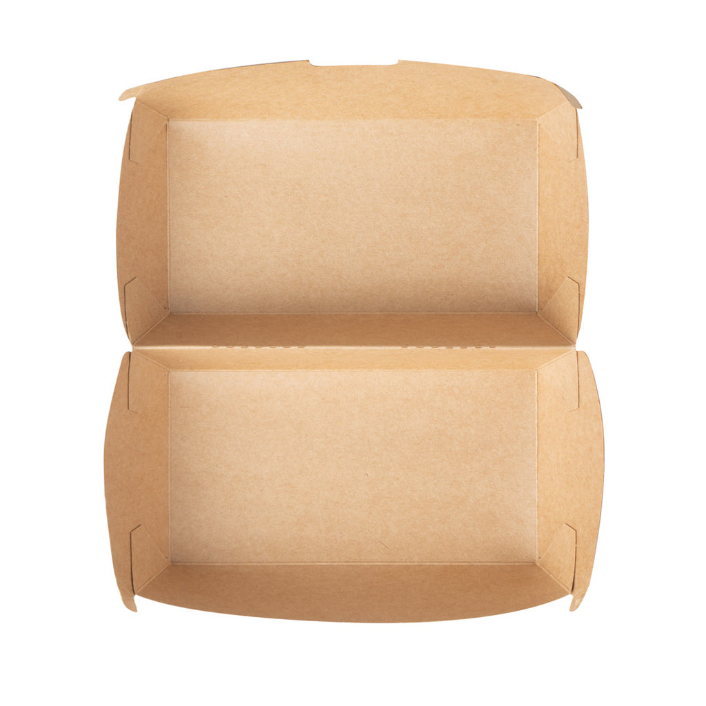 Bio Tek Rectangle Kraft Paper Hot Dog / Sandwich Clamshell Container - 6 3/4" x 3 1/2" x 3 1/2" - 100 count box