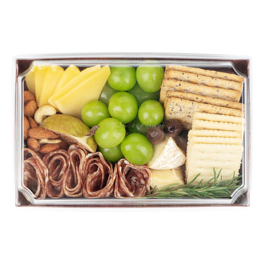 Matsuri Vision Rectangle Wood Grain Paper Medium Sushi Tray - 8" x 5" x 1 1/2" - 100 count box
