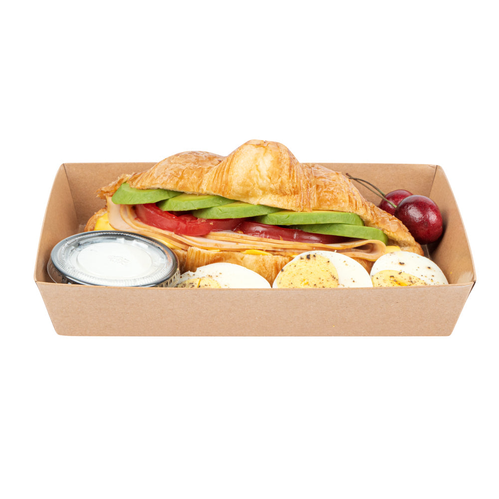 Matsuri Vision Rectangle Kraft Paper Medium Sushi Tray - 8" x 5" x 1 1/2" - 100 count box