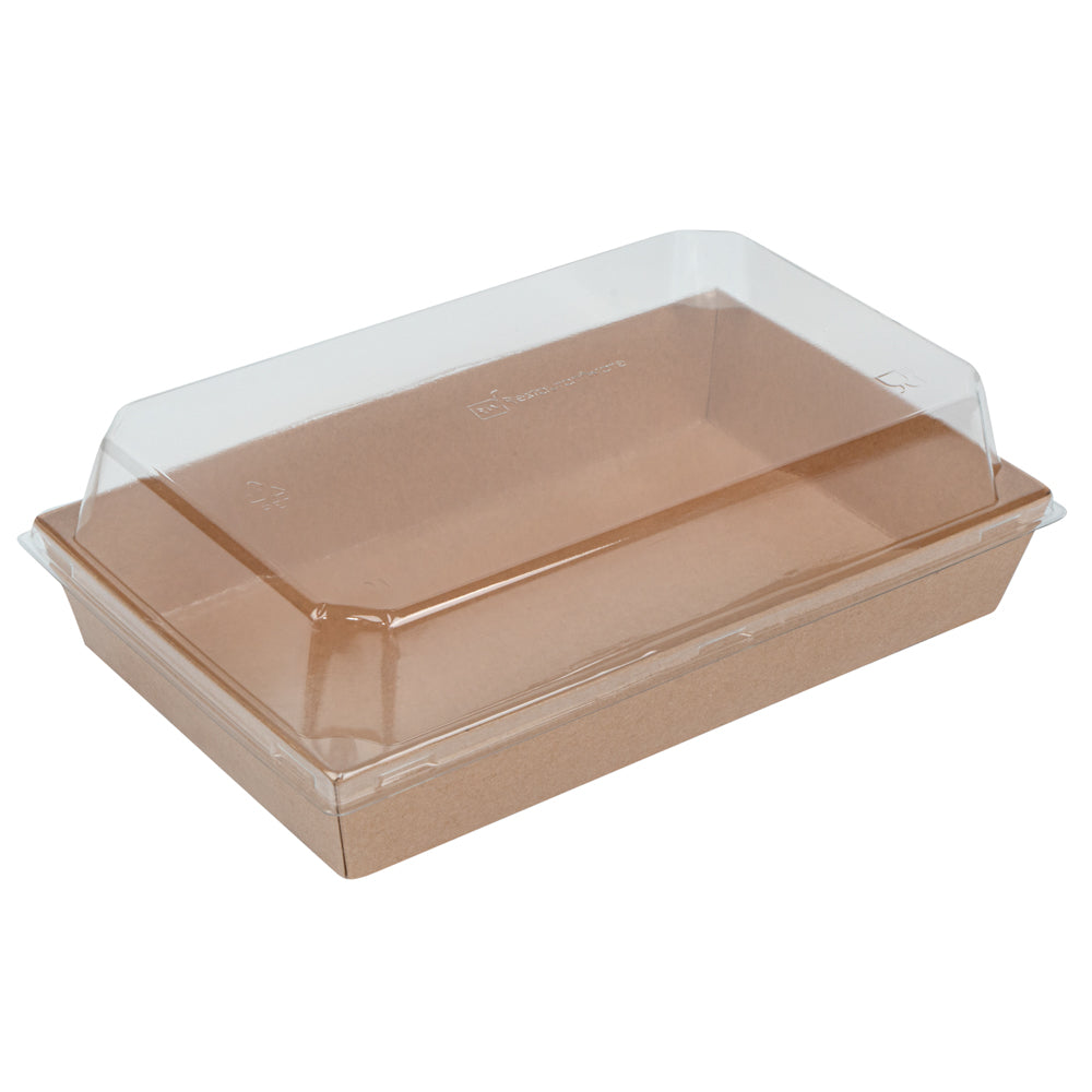 Matsuri Vision Rectangle Kraft Paper Medium Sushi Tray - 8" x 5" x 1 1/2" - 100 count box