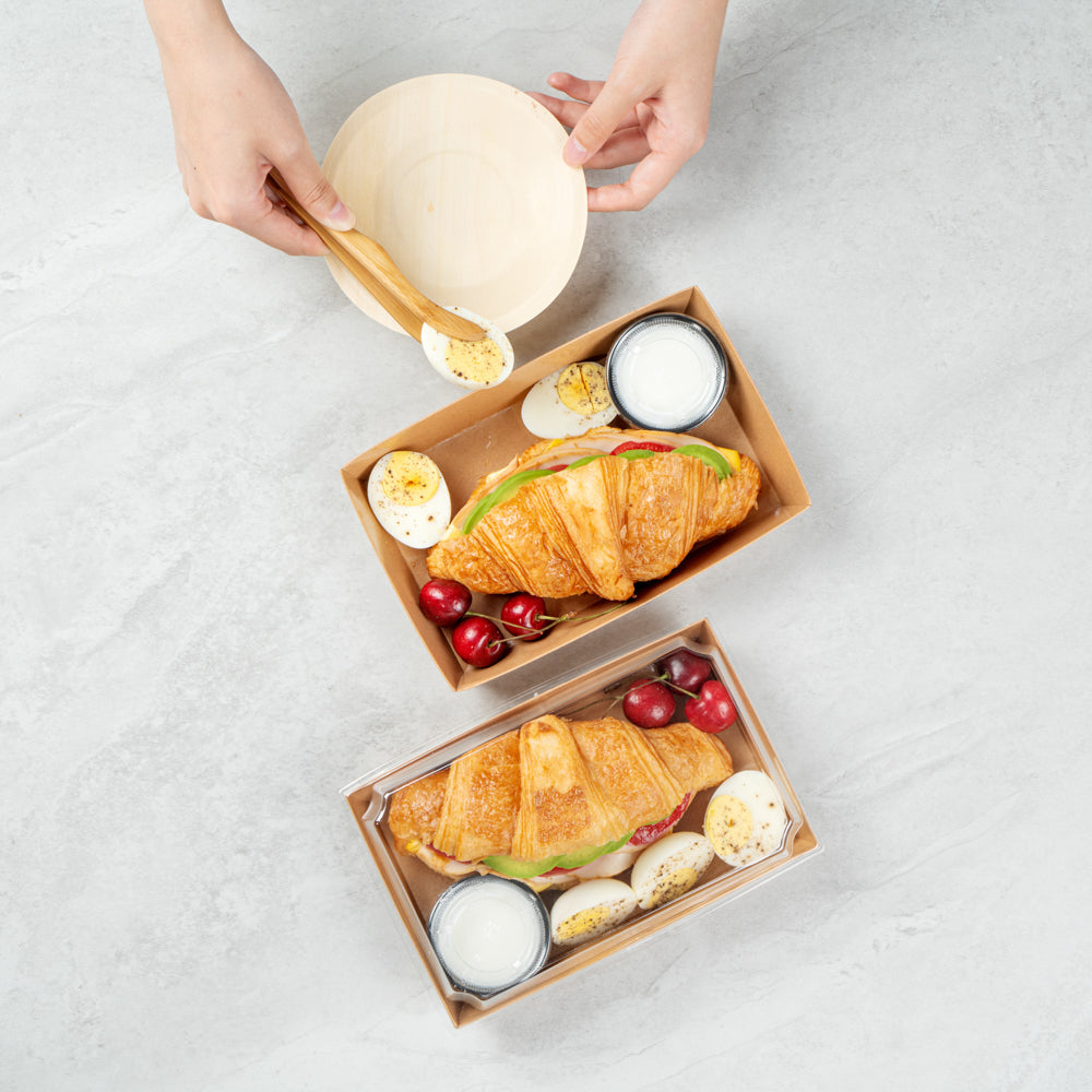 Matsuri Vision Rectangle Kraft Paper Medium Sushi Tray - 8" x 5" x 1 1/2" - 100 count box