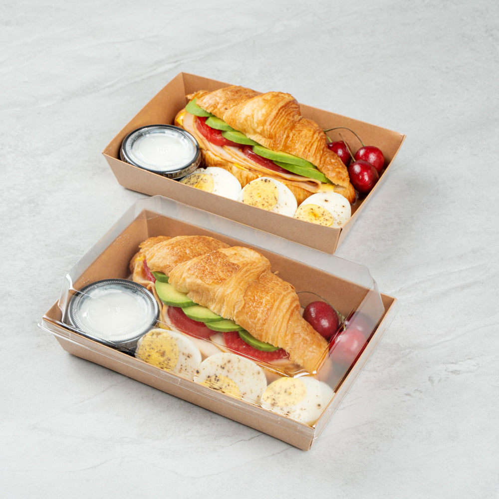 Matsuri Vision Rectangle Kraft Paper Medium Sushi Tray - 8" x 5" x 1 1/2" - 100 count box