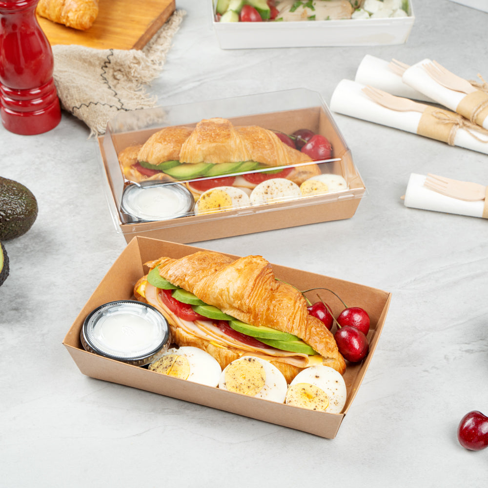 Matsuri Vision Rectangle Kraft Paper Medium Sushi Tray - 8" x 5" x 1 1/2" - 100 count box