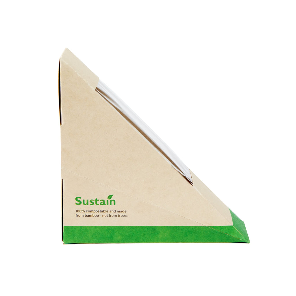 Sustain Bamboo Paper Small Sandwich Box - with PLA Lining and Window, Compostable - 4 3/4" x 4 3/4" x 2" - 50 count box
