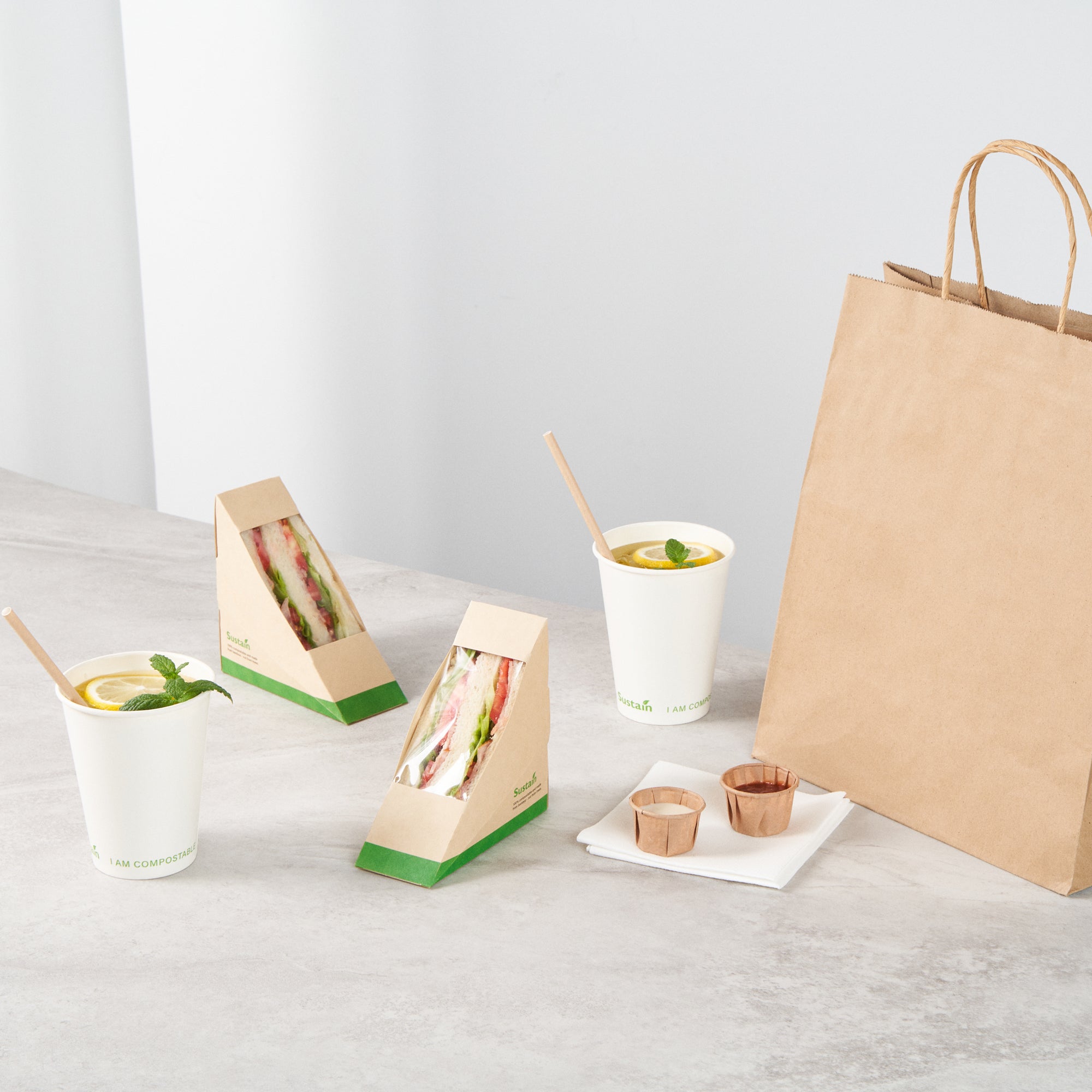 Sustain Bamboo Paper Small Sandwich Box - with PLA Lining and Window, Compostable - 4 3/4" x 4 3/4" x 2" - 200 count box