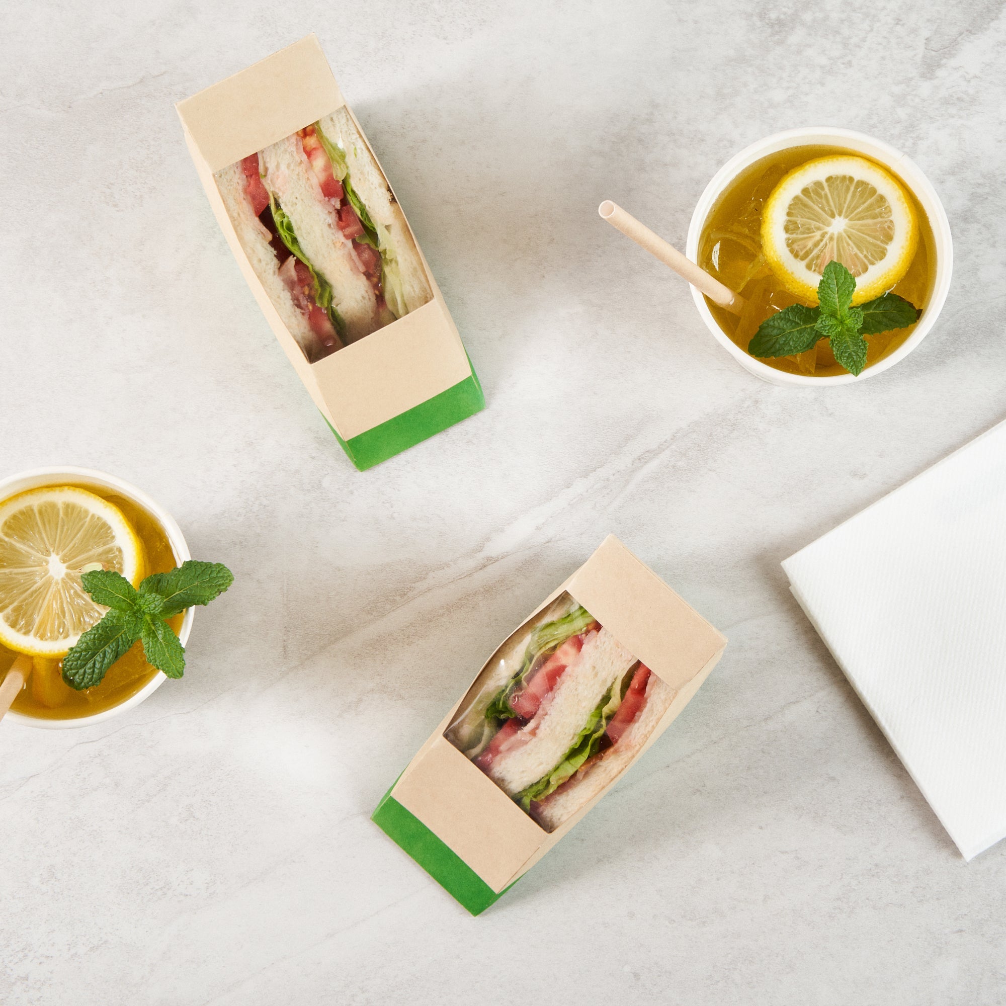 Sustain Bamboo Paper Small Sandwich Box - with PLA Lining and Window, Compostable - 4 3/4" x 4 3/4" x 2" - 200 count box