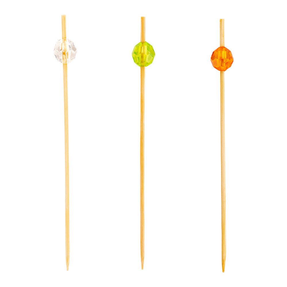 Pixy Assorted Bamboo Acrylic Sphere Pick - 3 1/2" x 1/2" x 1/2" - 1000 count box