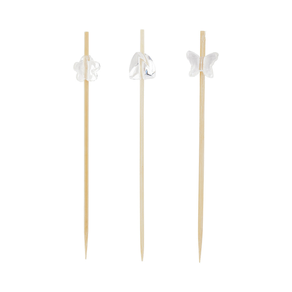 Pixy Clear Acrylic Bead Bamboo Pick - Assorted Styles - 3 1/2" x 1/2" x 1/2" - 1000 count box