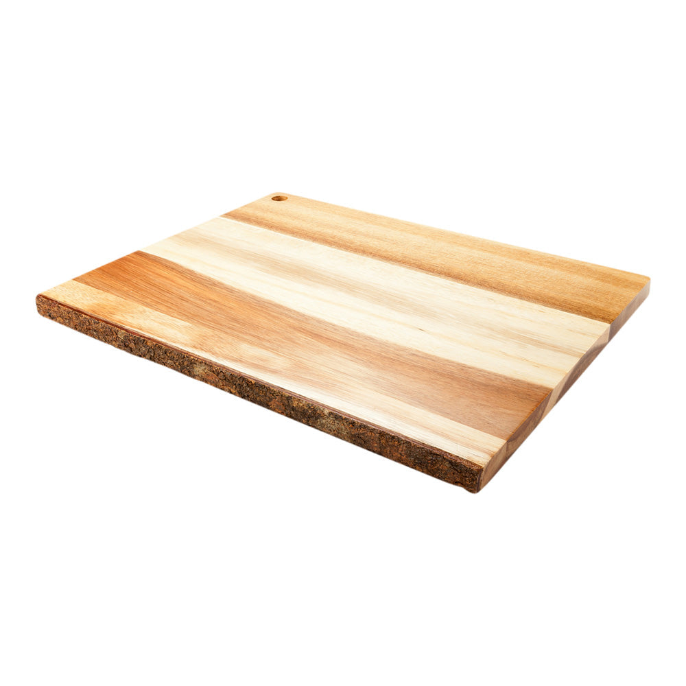 Voga Rectangle Natural Acacia Serving Board - Varnished, Bark Edges - 16" x 11" x 3/4" - 1 count box
