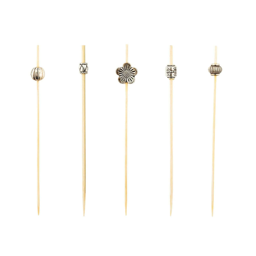 Pixy Silver Bamboo Luxury Metal Beaded Pick - 4" - 1000 count box