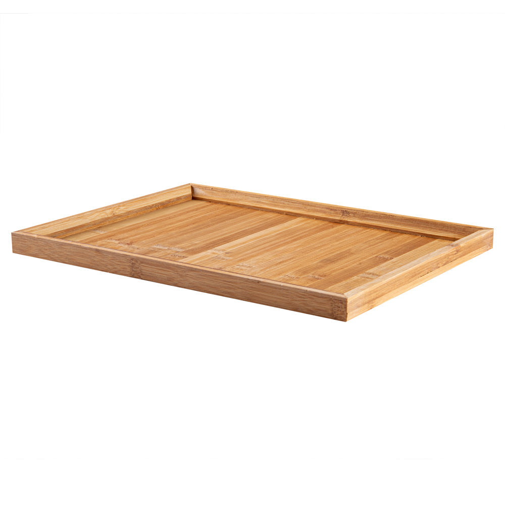 Bambuddha Rectangle Natural Bamboo Tray - Slatted - 14 1/2" x 10 1/2" x 1" - 1 count box