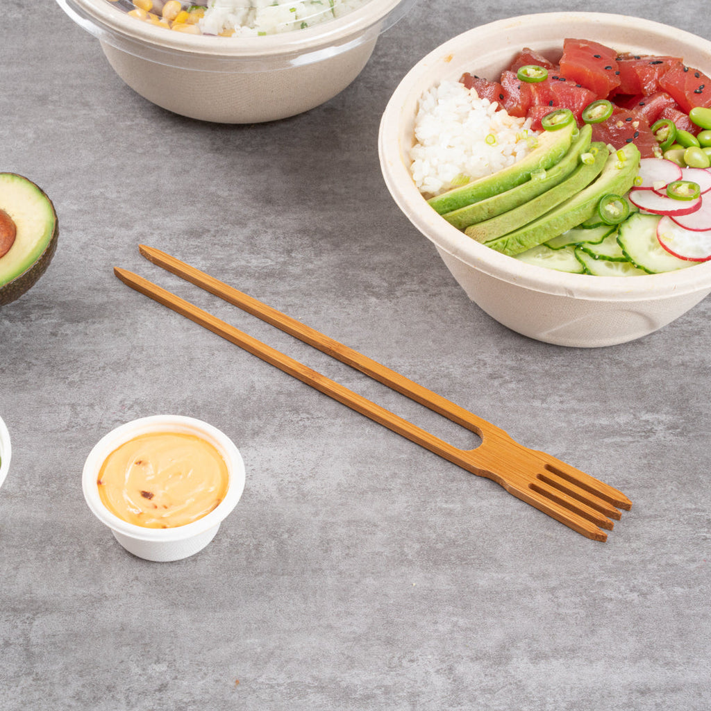 Bambuddha Natural Bamboo Chop Fork Duo Utensil - 10" x 1 1/2" x 1/2" - 100 count box