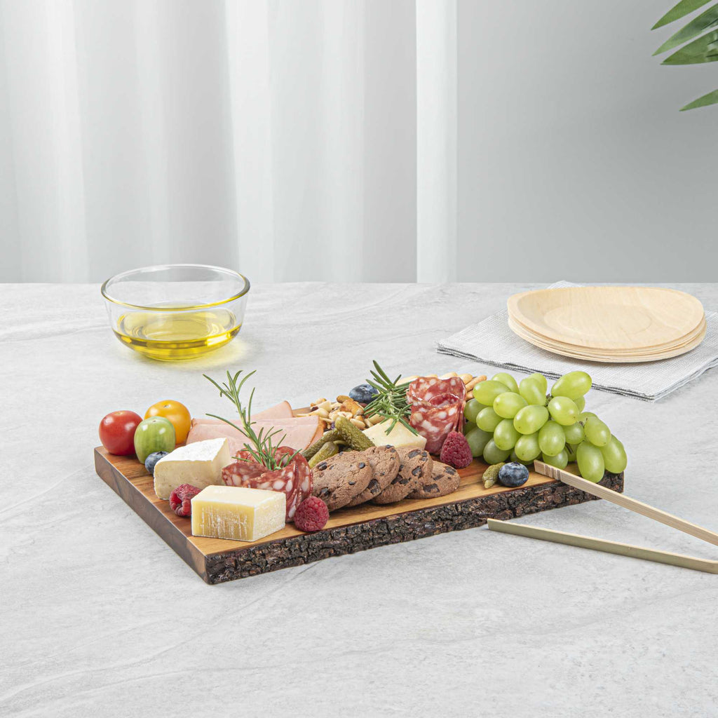 Eco Display Rectangle Natural Acacia Serving Board - Varnished, Bark Edges - 12" x 8" x 3/4" - 1 count box