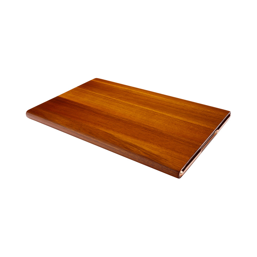Eco Display Elegante Rectangle Natural Acacia Large Serving Platter - Rose Gold Hardware - 18 1/2" x 12" x 1" - 1 count box