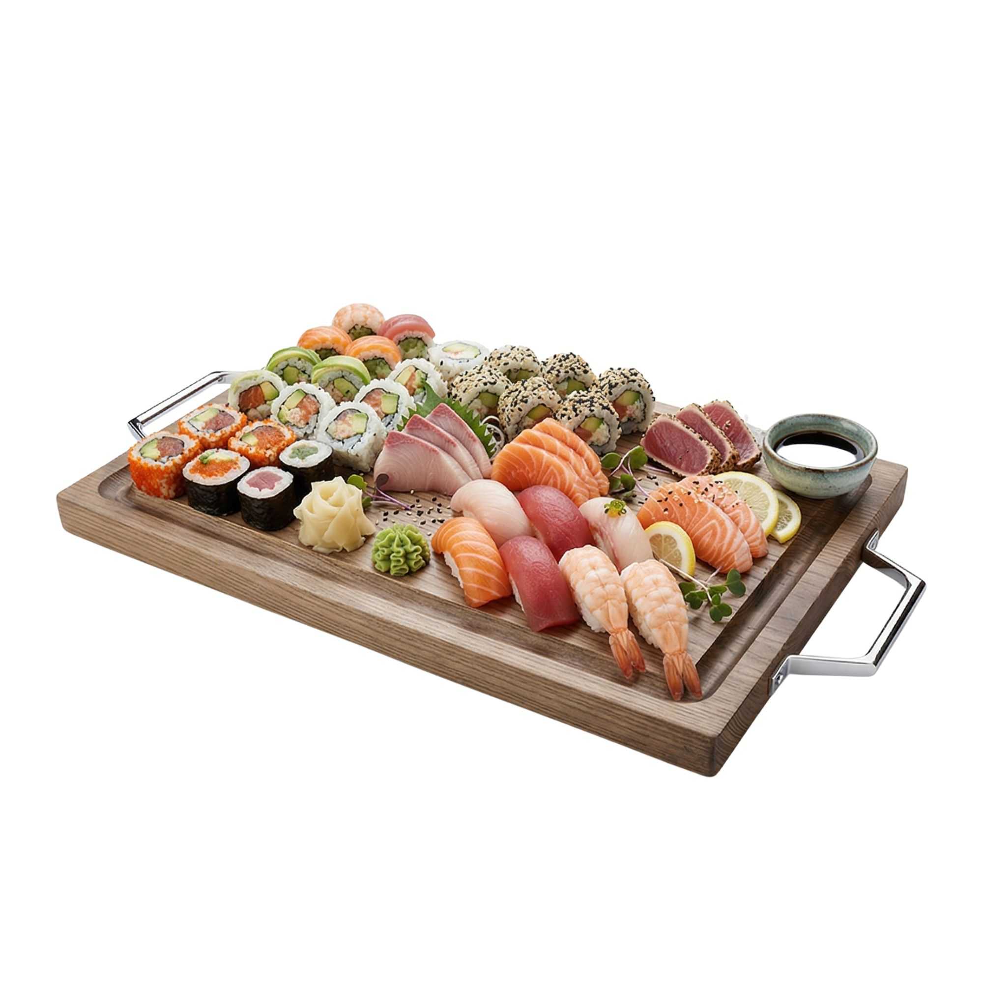 Eco Display Campagna Rectangle Natural Wood Large Serving and Cutting Board - Chrome Hardware - 23 1/2" x 14" x 1" - 1 count box