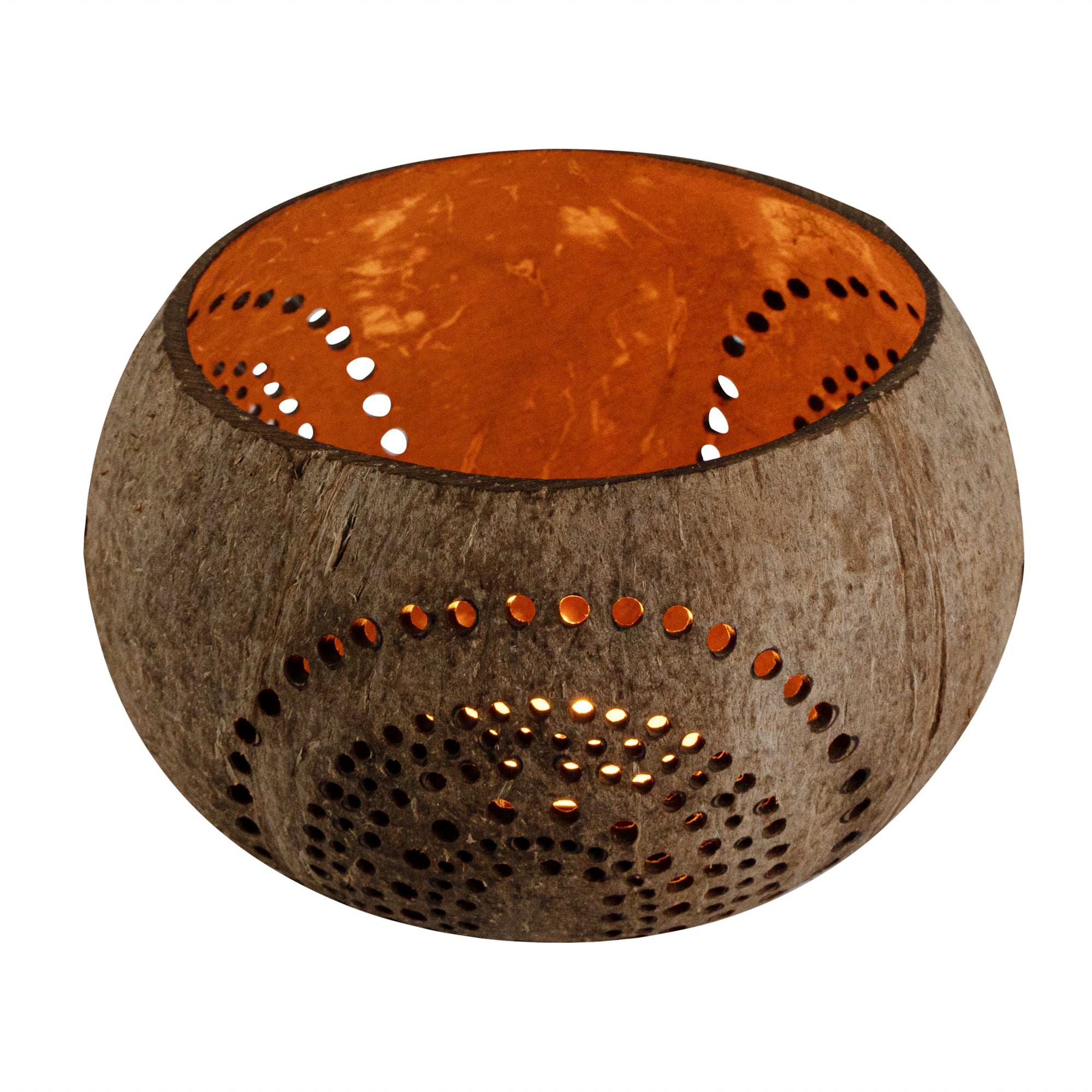 Coco Casa Tan Handmade Coconut Shell Candle Holder - Rainbow Pattern - 4" x 4" x 3 1/4" - 1 count box