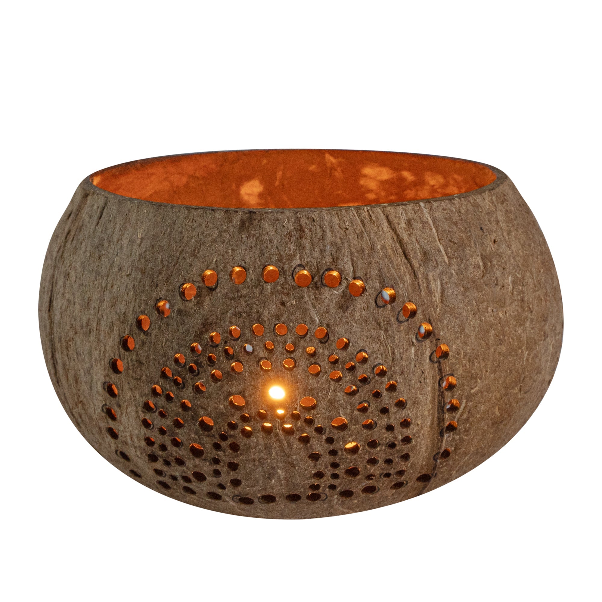 Coco Casa Tan Handmade Coconut Shell Candle Holder - Rainbow Pattern - 4" x 4" x 3 1/4" - 1 count box
