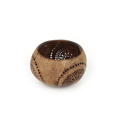Coco Casa Tan Handmade Coconut Shell Candle Holder - Rainbow Pattern - 4" x 4" x 3 1/4" - 1 count box