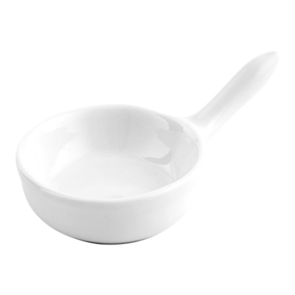 Chef 101 2 oz Round White Porcelain Mini Sauce Pan - 2 1/4" x 2 1/4" x 3/4" - 10 count box