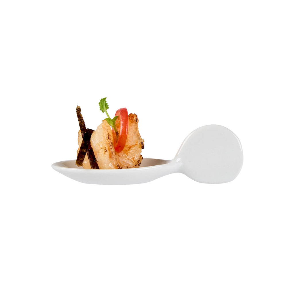 Chef 101 Fish White Porcelain Spoon - 4" x 1 1/2" x 1 1/4" - 10 count box