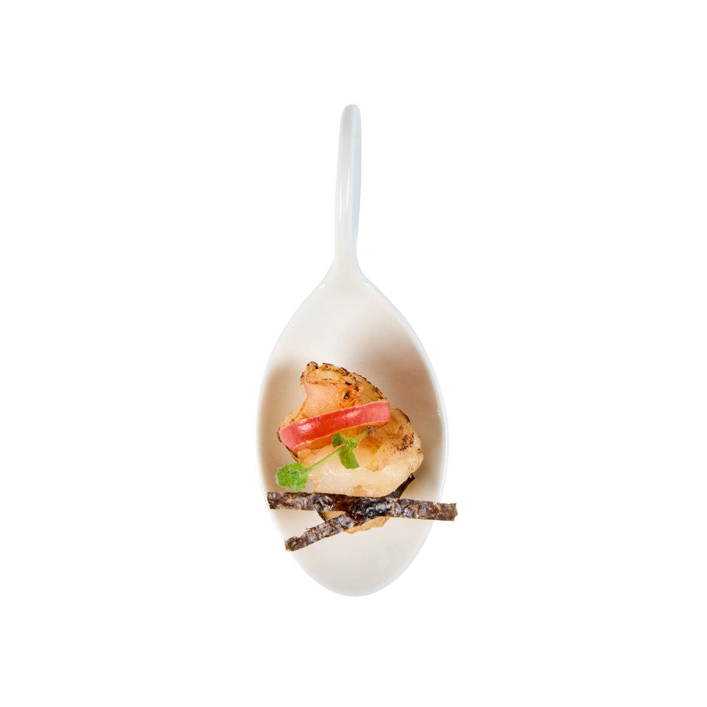 Chef 101 Fish White Porcelain Spoon - 4" x 1 1/2" x 1 1/4" - 10 count box