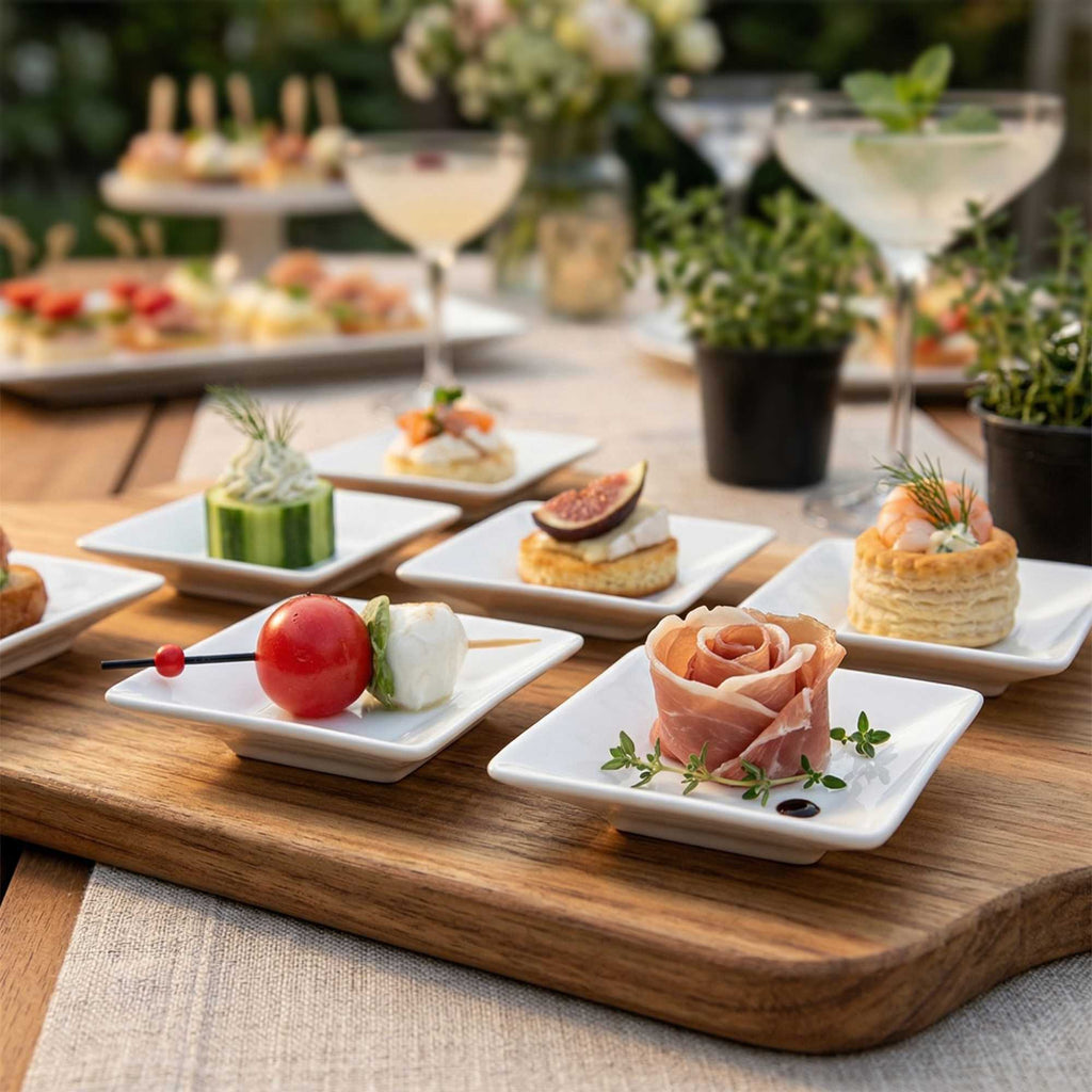 Chef 101 Square White Porcelain Mini Modern Plate - 3" x 3" x 1" - 10 count box