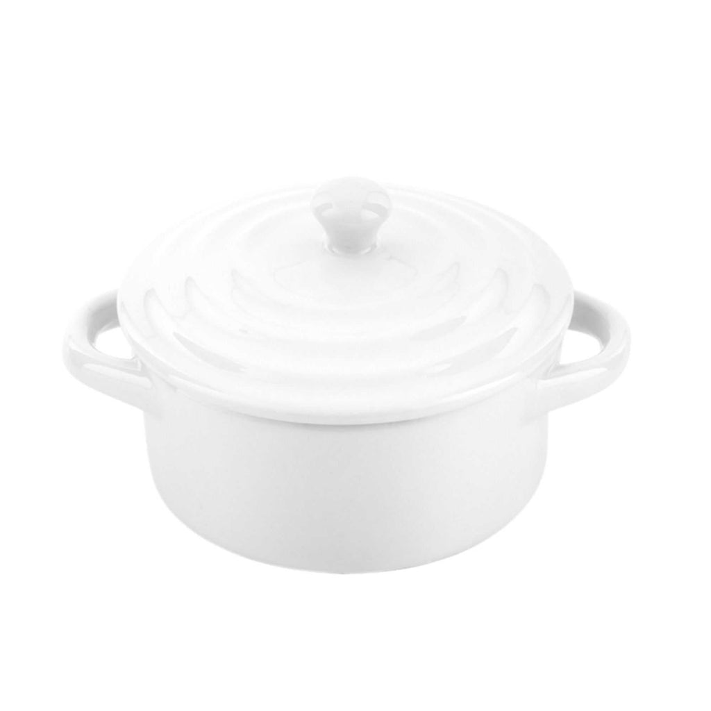 Chef 101 3 oz Round White Porcelain Mini Cocotte - 4 1/4" x 3" x 2 1/2" - 10 count box