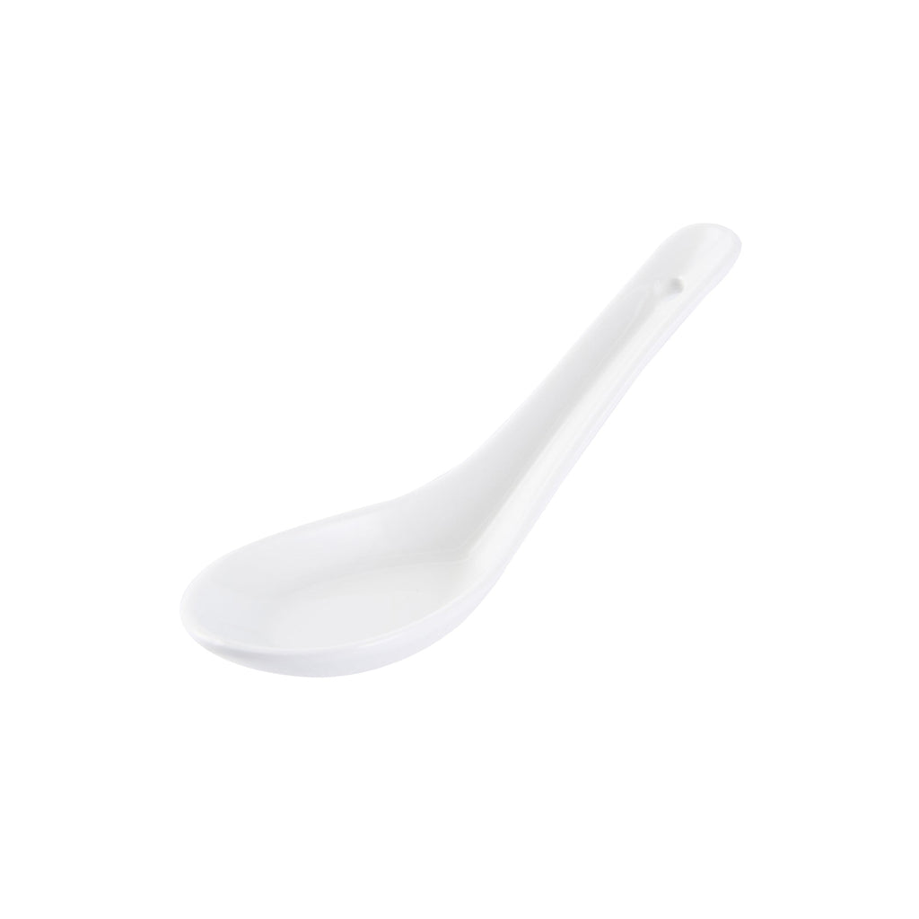 Chef 101 White Porcelain Asian Spoon - 5" x 1 3/4" x 2" - 10 count box