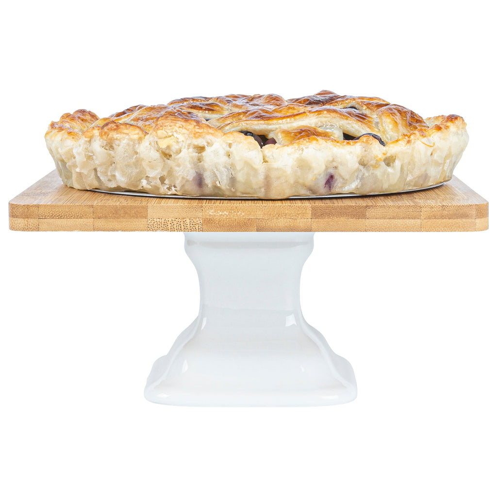 Chef 101 Hamptons Square Bamboo Serving Stand - with Porcelain Base - 8" x 8" x 4" - 1 count box