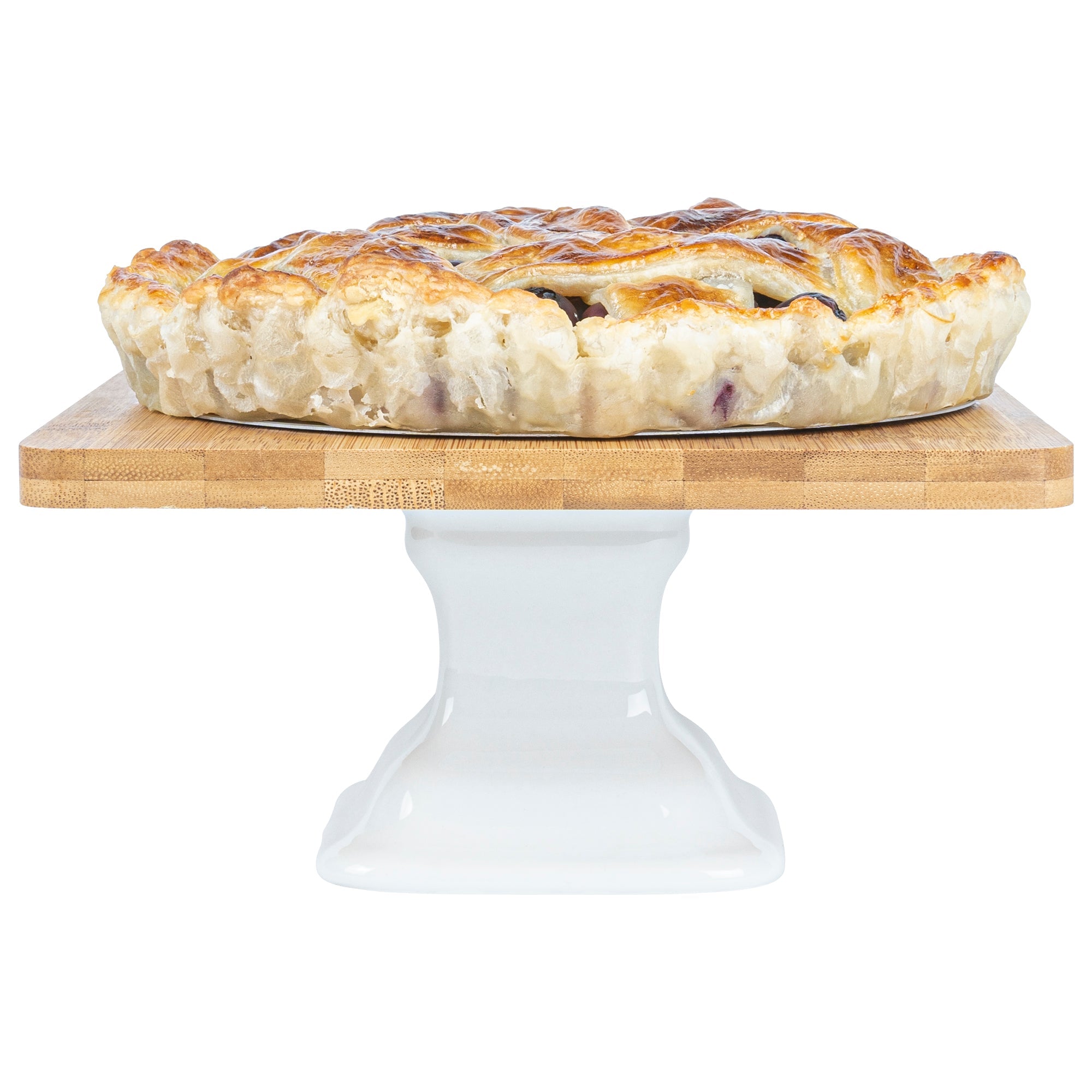 Chef 101 Hamptons Square Bamboo Serving Stand - with Porcelain Base - 8" x 8" x 4" - 1 count box