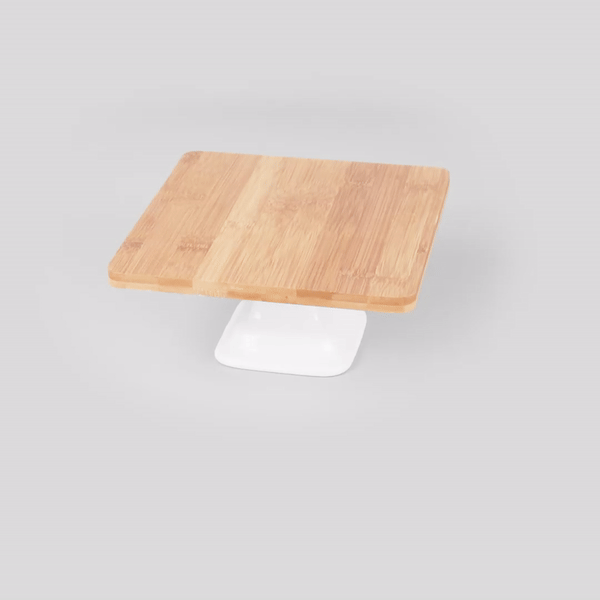 Chef 101 Hamptons Square Bamboo Serving Stand - with Porcelain Base - 8" x 8" x 4" - 1 count box