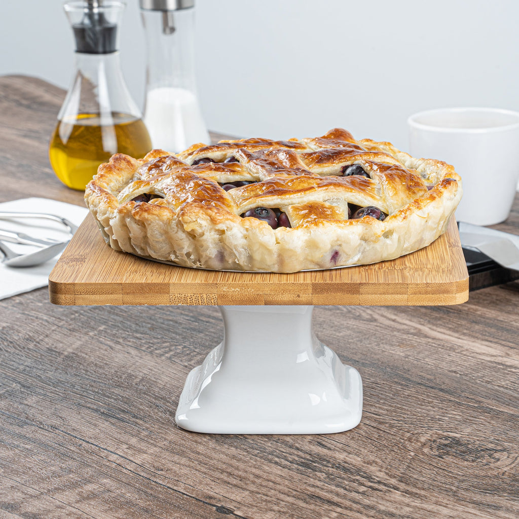 Chef 101 Hamptons Square Bamboo Serving Stand - with Porcelain Base - 8" x 8" x 4" - 1 count box