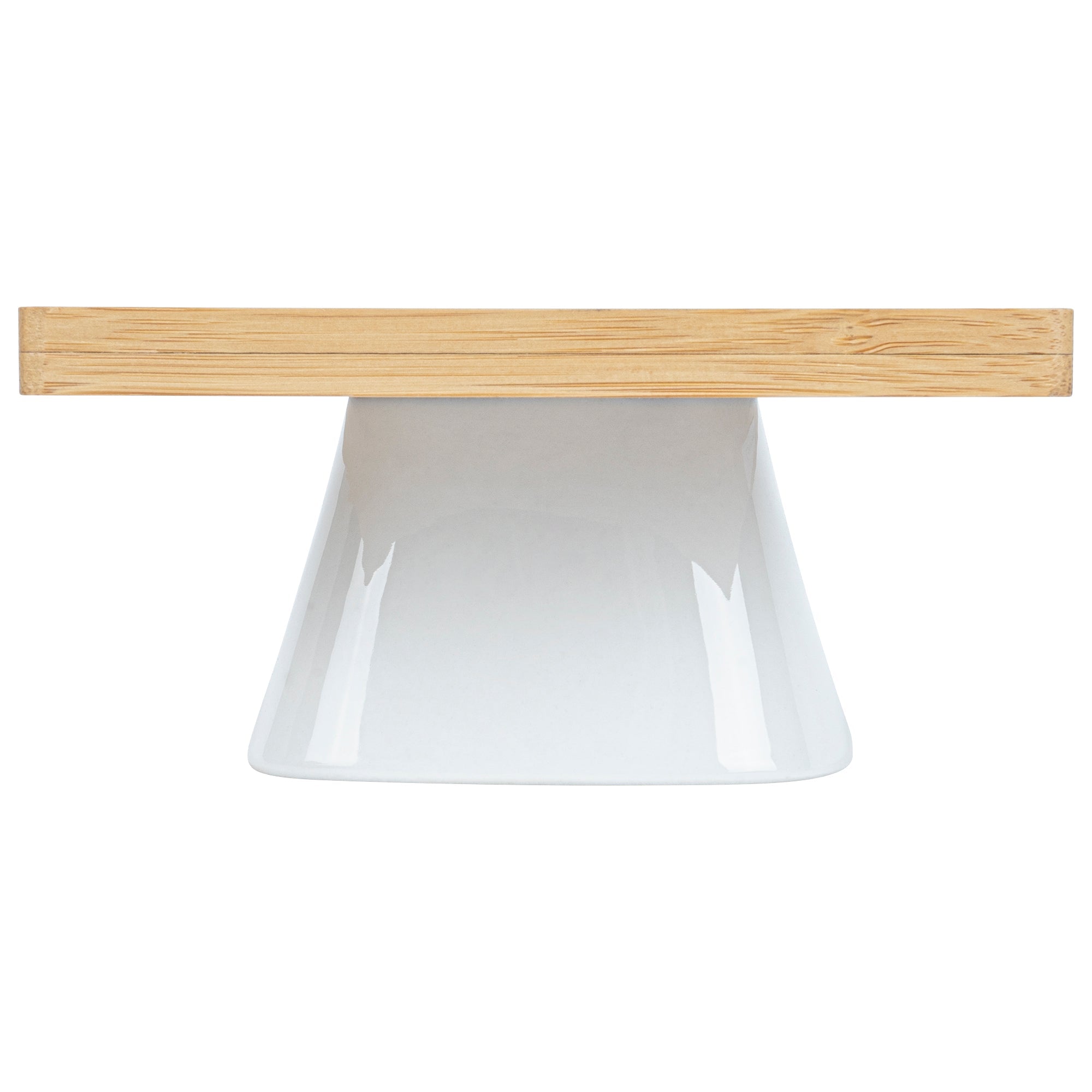 Chef 101 Hamptons Square Bamboo Serving Stand - with Porcelain Base - 5 1/2" x 5 1/2" x 2 1/2" - 1 count box