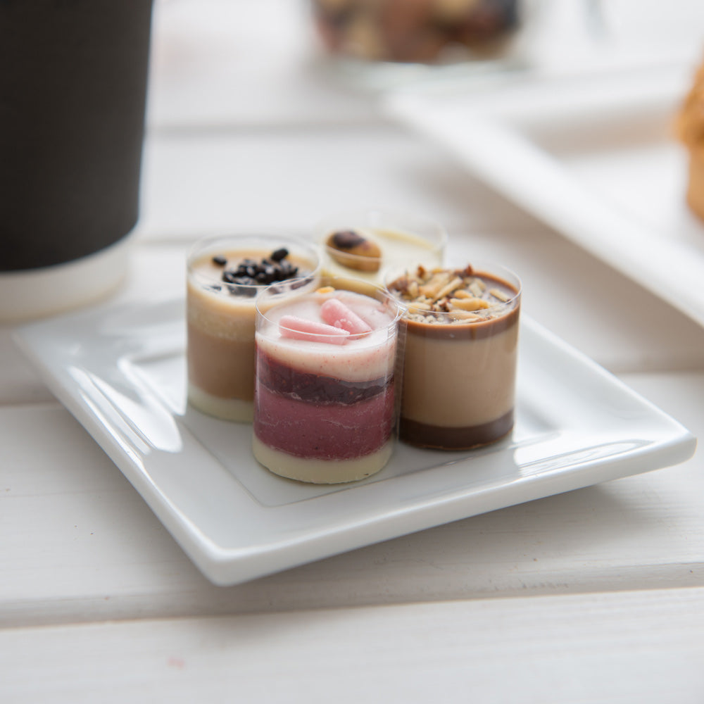 Chef 101 Rectangle White Porcelain Mini Flat Modern Plate - 3 1/2" x 3 1/2" - 10 count box