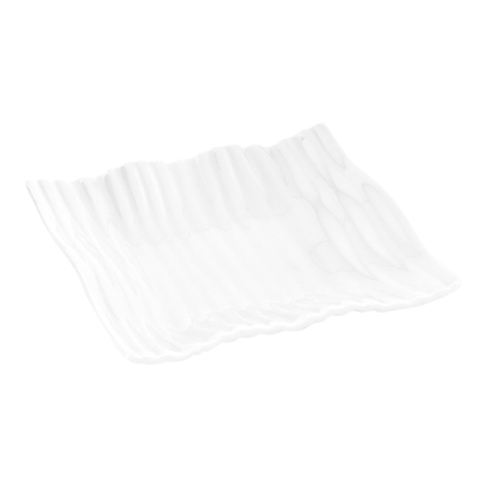 Chef 101 Rectangle White Porcelain Piega Plate - 4" x 4" x 1" - 10 count box