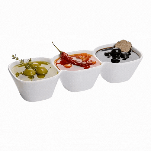 Chef 101 18 oz Square White Porcelain Triplets Convex Bowl Set - 9 1/2" x 3 1/2" x 2" - 1 count box