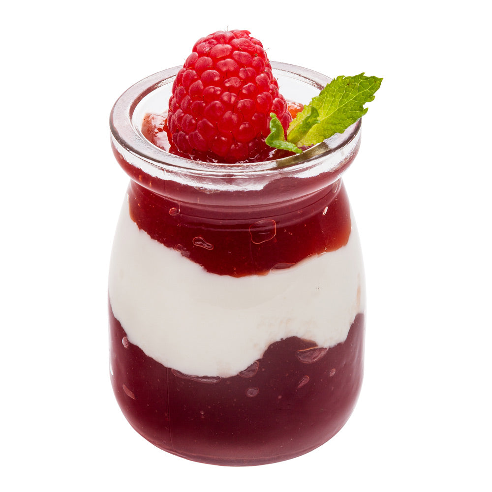 Vetri 4 oz Round Nostalgic Milk and Yogurt Glass - with Plastic Lid - 2 1/4" x 2 1/4" x 3" - 100 count box