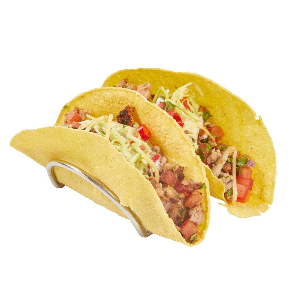 Met Lux Rectangle Silver Stainless Steel Duo Taco Rack Stand - 2 Tacos - 4 1/4" x 3 1/4" x 1 1/2" - 1 count box